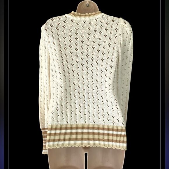 Anthro. Broadway 38 Pointelle Coquet Sweater L ivory ruffle neck - Picture 3 of 5